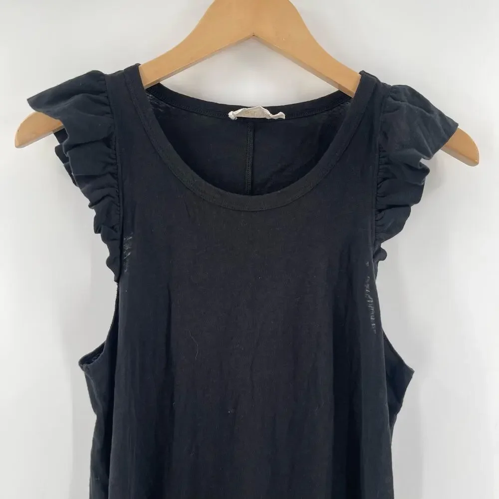 NATION LTD Dress Size Medium Elliot Ruffle Sleeve Black Pima Cotton Linen Blend - Picture 7 of 15